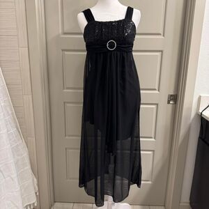 IZ Girl Black Y2K Sequin Mesh Maxi Dress 10 Party Prom Sparkly Evening Gown